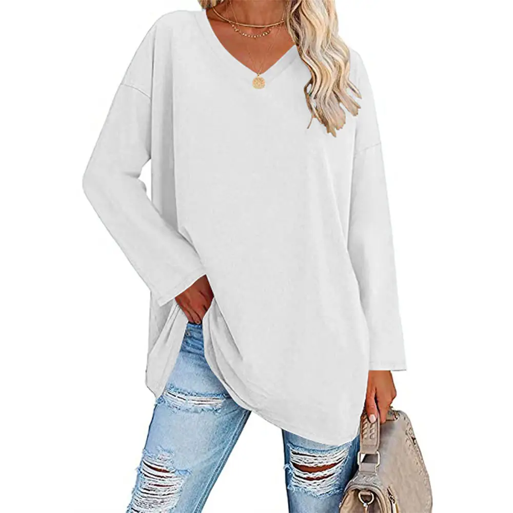 European American Oversized Women T-Shirt 2022 Multi Color V Neck - Image 7