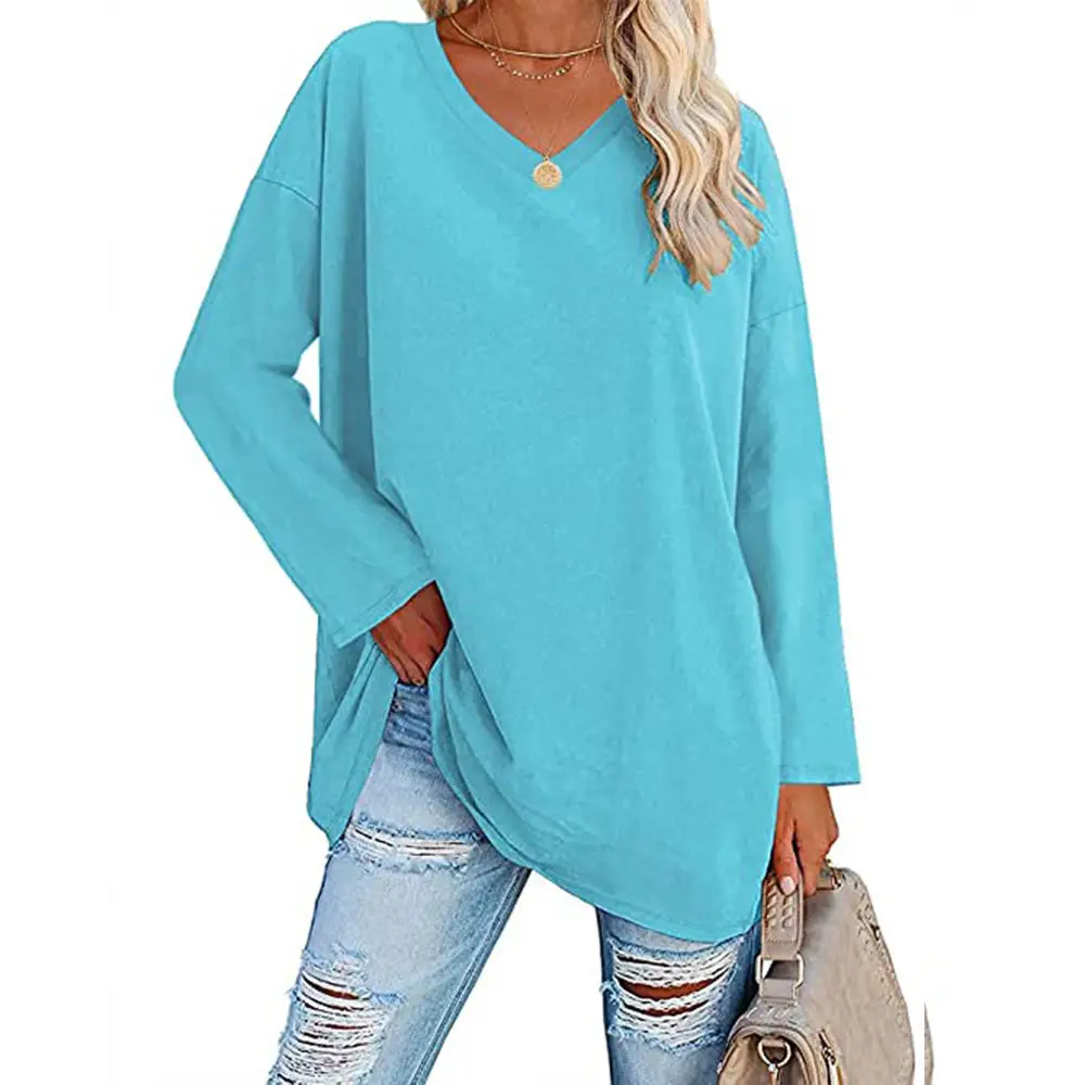 European American Oversized Women T-Shirt 2022 Multi Color V Neck - Image 12