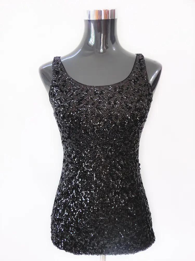 Black Sequined Slim Fit Vest for Women — feature 10