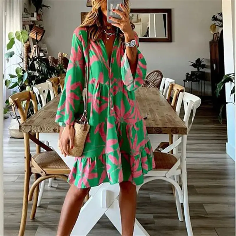 Women Printed Long Sleeve Dress Winter Autumn - Image 3