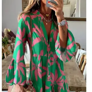 Women Printed Long Sleeve Dress Winter Autumn - Image 4