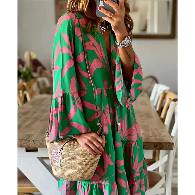 Women Printed Long Sleeve Dress Winter Autumn - Image 5