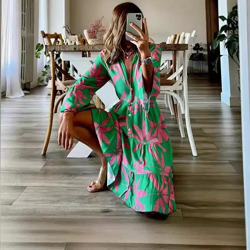 Women Printed Long Sleeve Dress Winter Autumn - Image 6