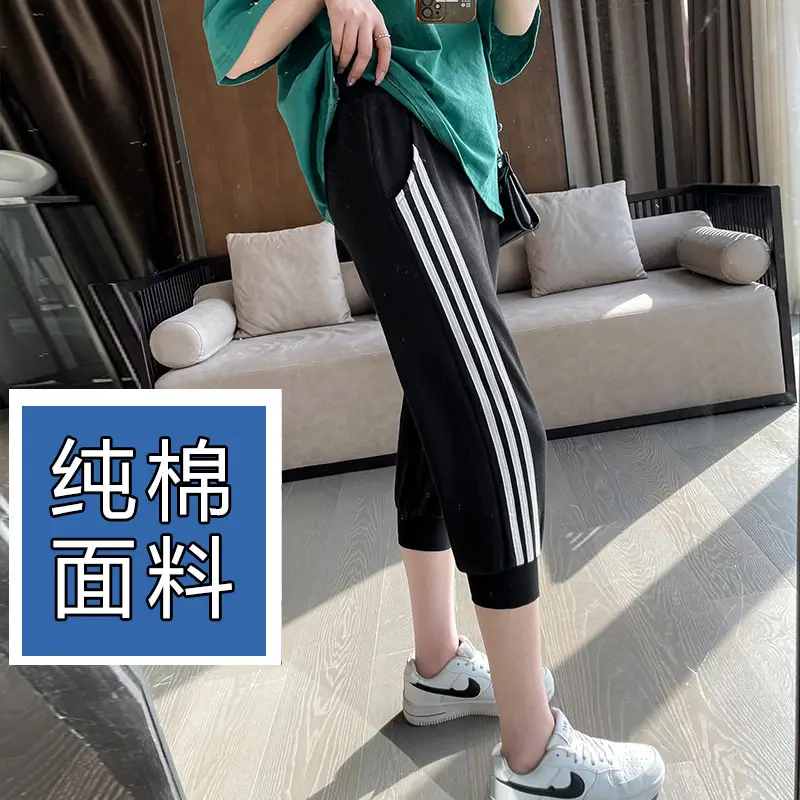Women Grey Cotton Cropped Pants Summer Casual Fitness Shorts