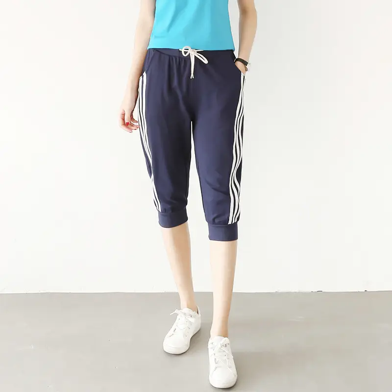 Women Grey Cotton Cropped Pants Summer Casual Fitness Shorts