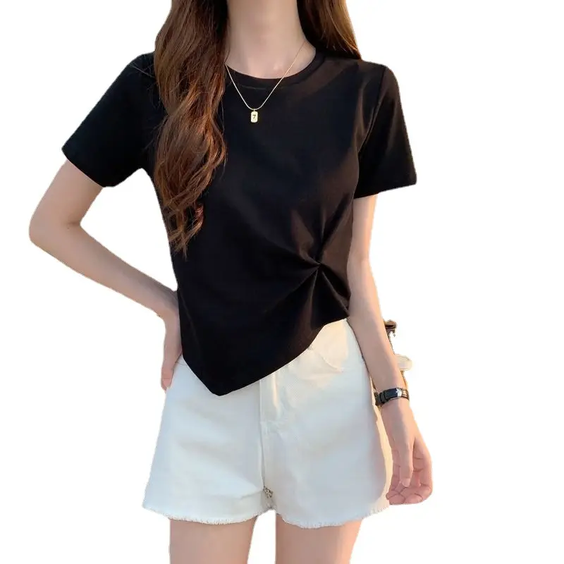 Women 2022 Black Twist Neck Half Sleeve T-Shirt - Image 7