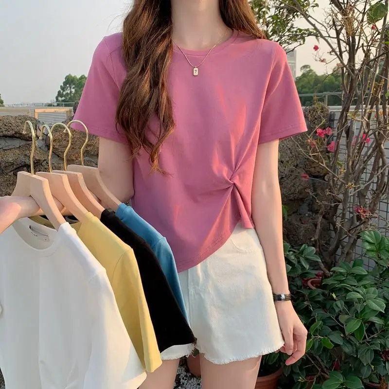 Women 2022 Black Twist Neck Half Sleeve T-Shirt — feature 3