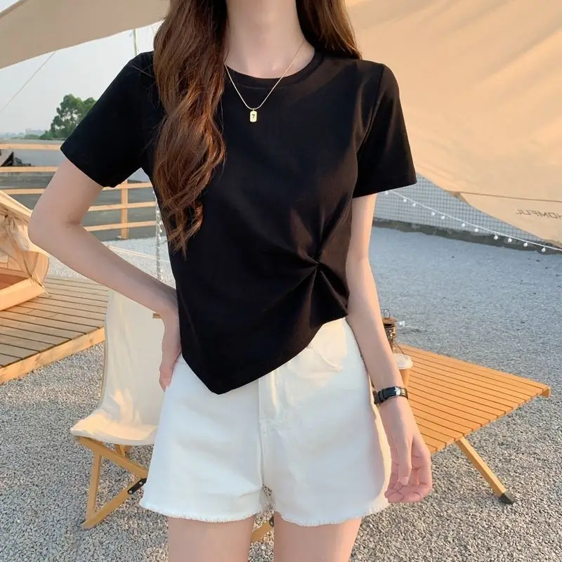 Women 2022 Black Twist Neck Half Sleeve T-Shirt - Image 3