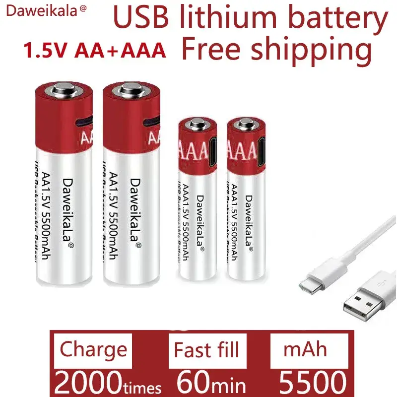 AA + AAA 2022 new large capacity 5500mAh rechargeable lithium ion battery AA 1.5V USB fast charge — feature 9