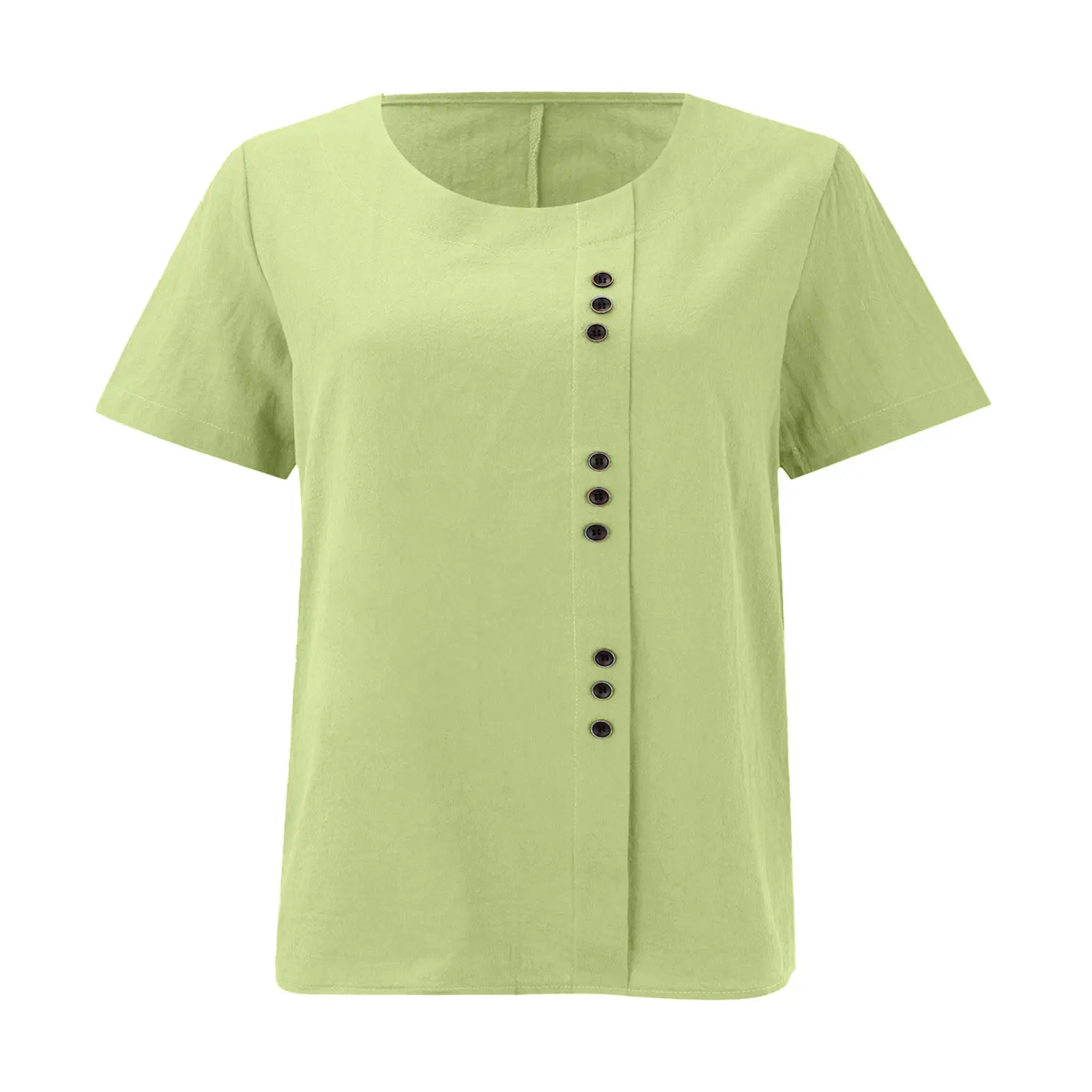 Green Cotton Linen T-Shirt Large Plus Size Casual — feature 17