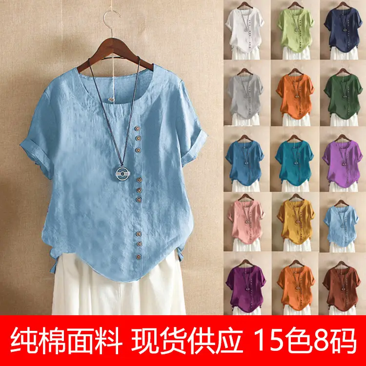 Green Cotton Linen T-Shirt Large Plus Size Casual — feature 2