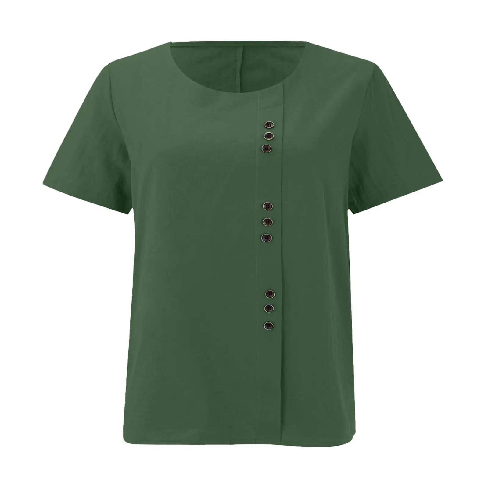 Green Cotton Linen T-Shirt Large Plus Size Casual — feature 25