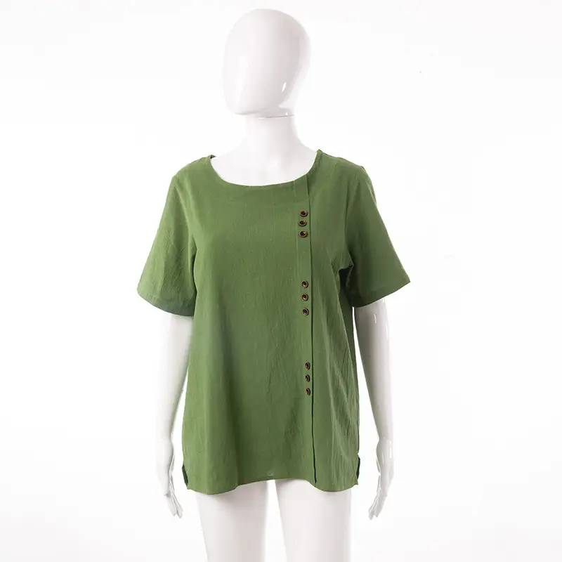 Green Cotton Linen T-Shirt Large Plus Size Casual — feature 8