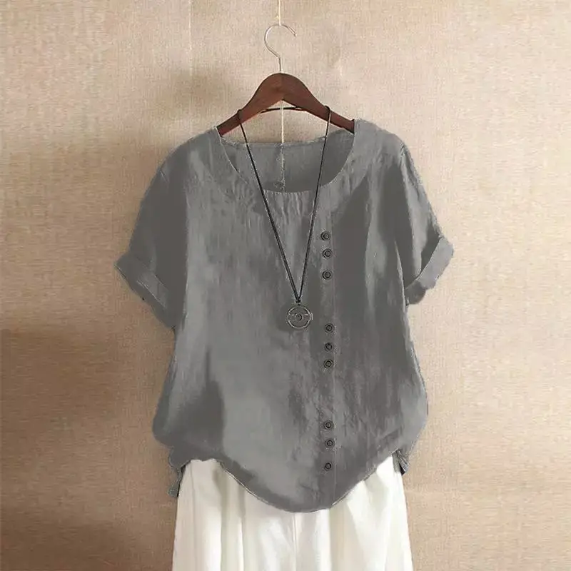 Green Cotton Linen T-Shirt Large Plus Size Casual