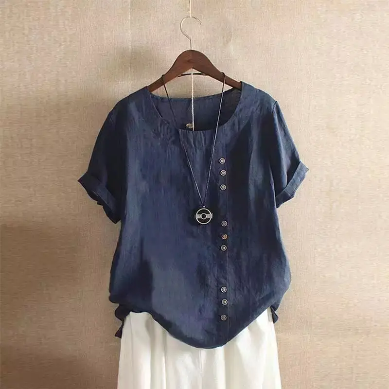 Green Cotton Linen T-Shirt Large Plus Size Casual