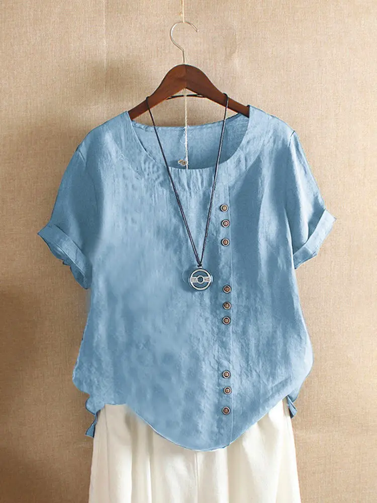 Green Cotton Linen T-Shirt Large Plus Size Casual