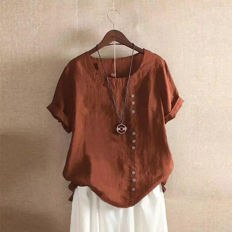 Green Cotton Linen T-Shirt Large Plus Size Casual