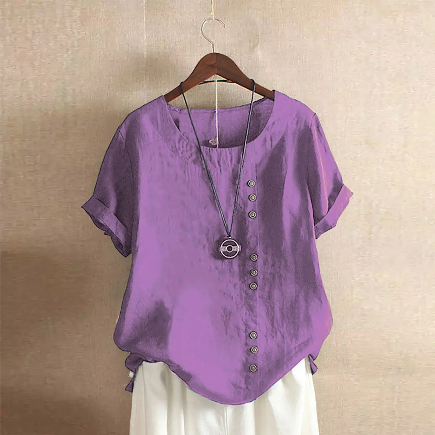 Green Cotton Linen T-Shirt Large Plus Size Casual