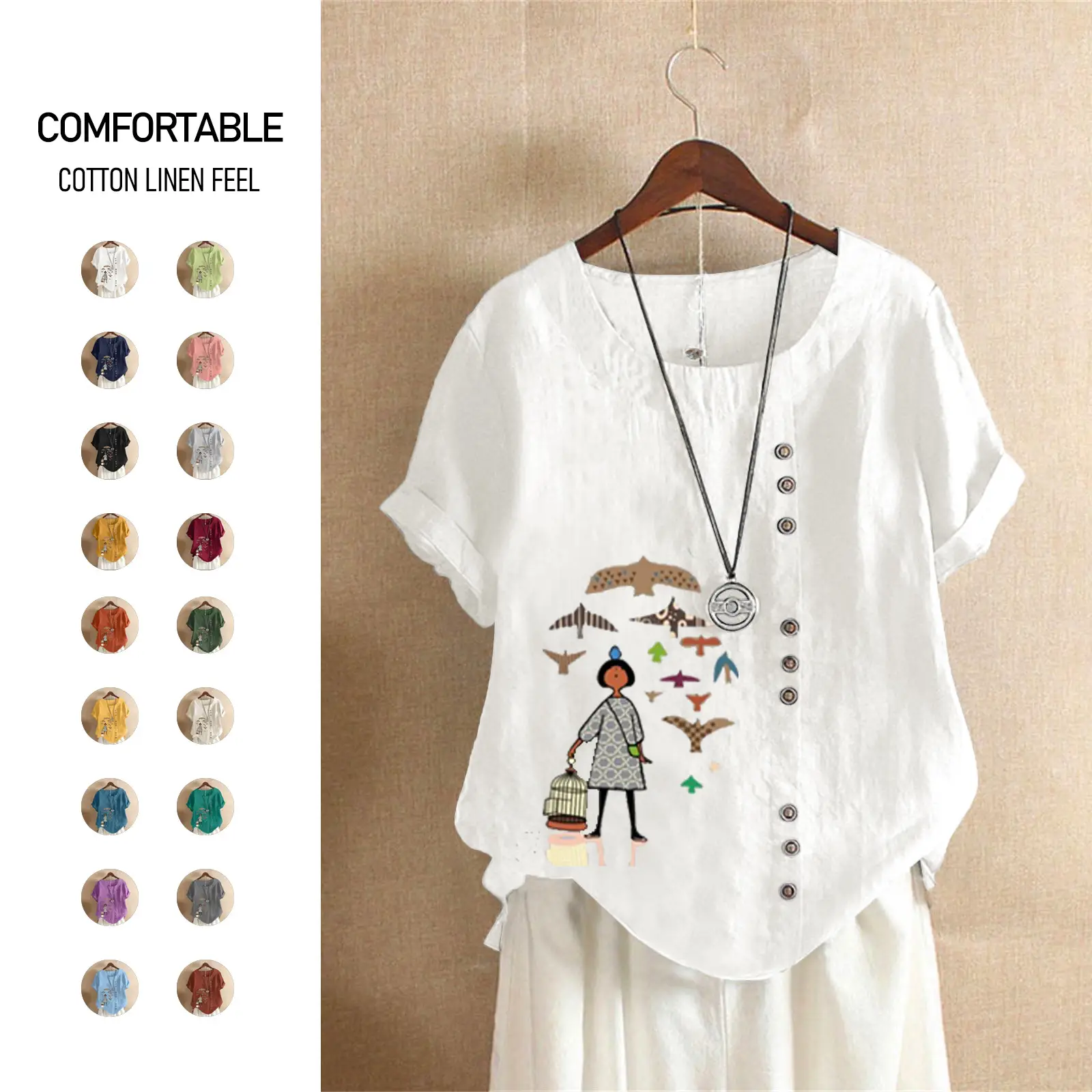 2025 Vintage Plus Size Cotton Linen T-Shirt - Image 19