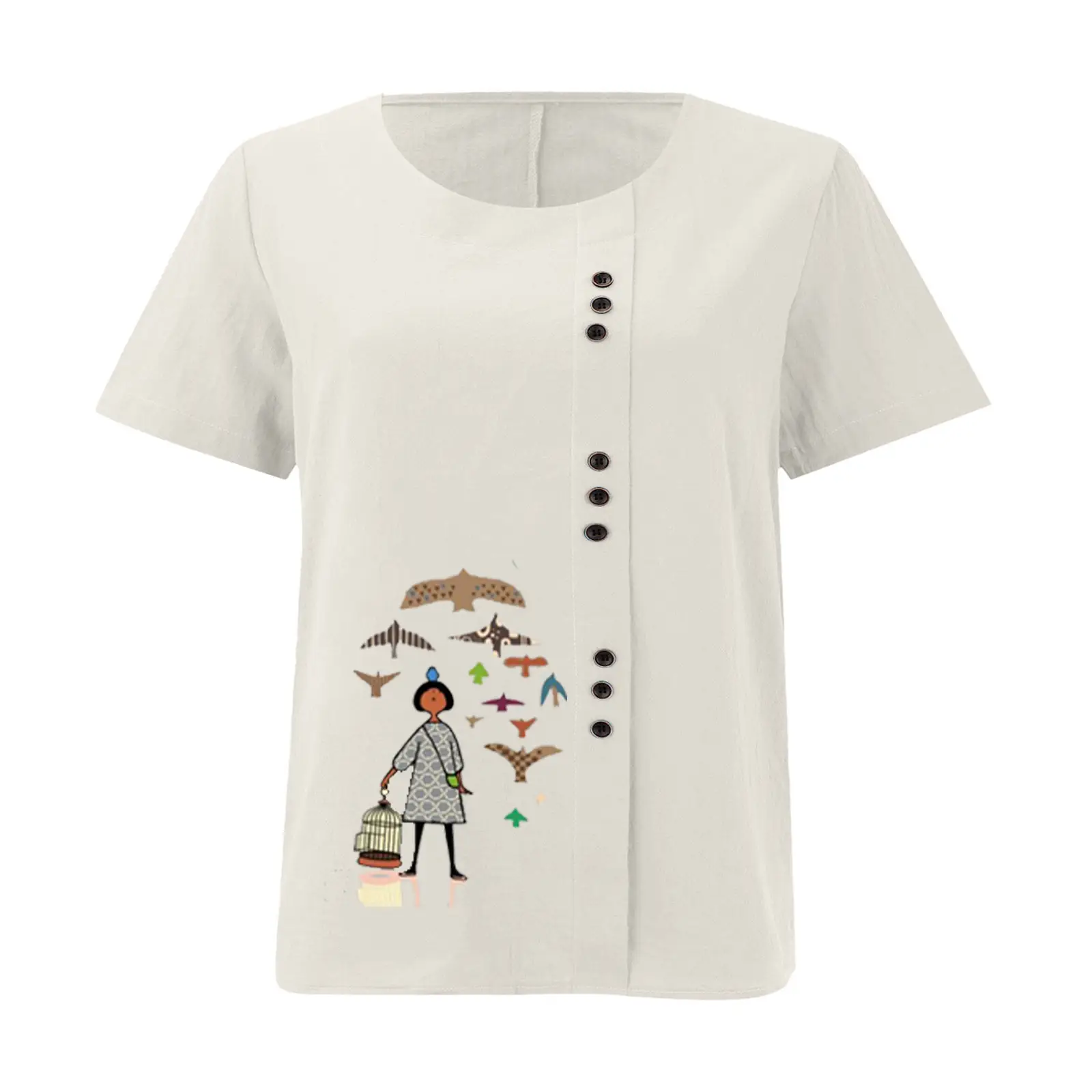 2025 Vintage Plus Size Cotton Linen T-Shirt — feature 27