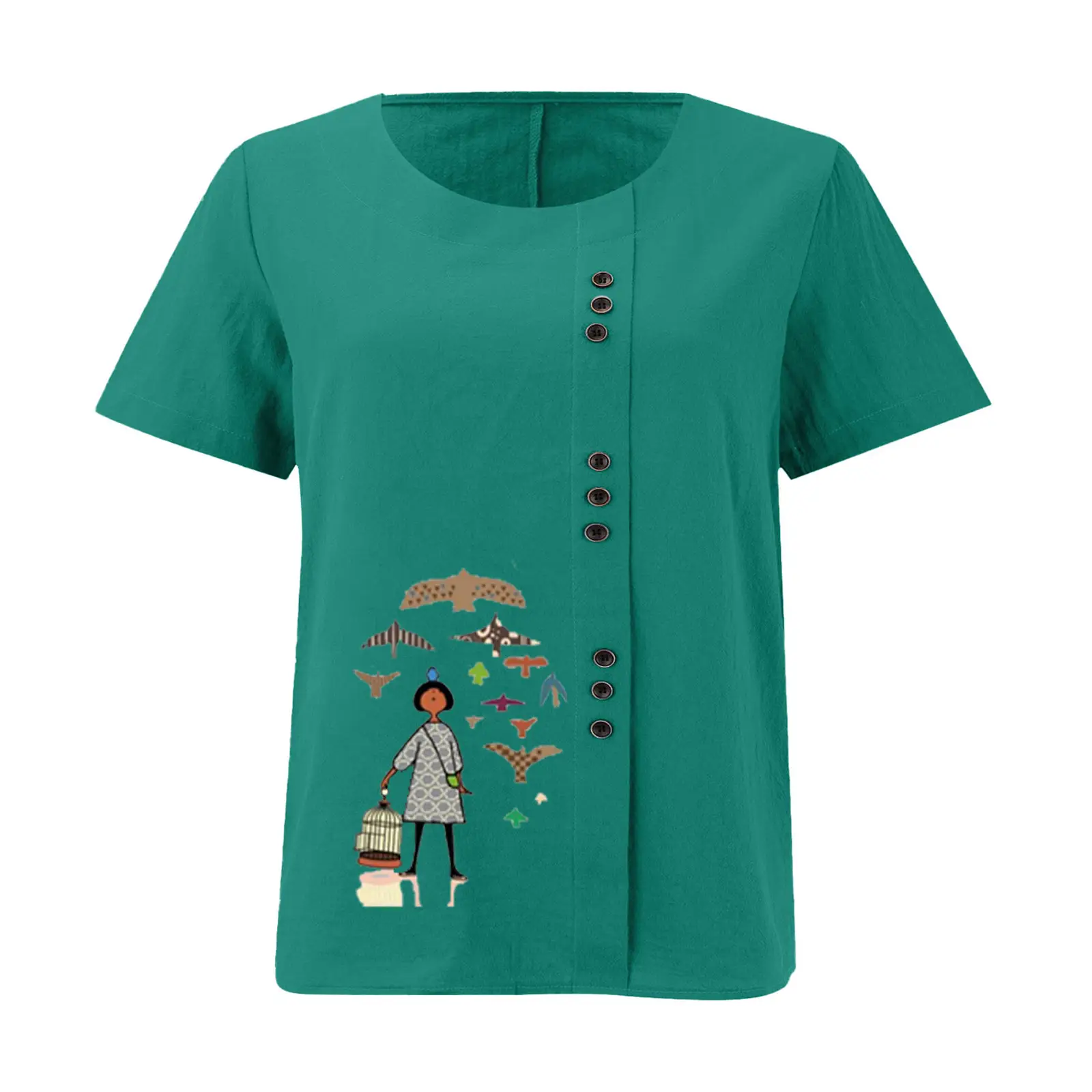 2025 Vintage Plus Size Cotton Linen T-Shirt — feature 29