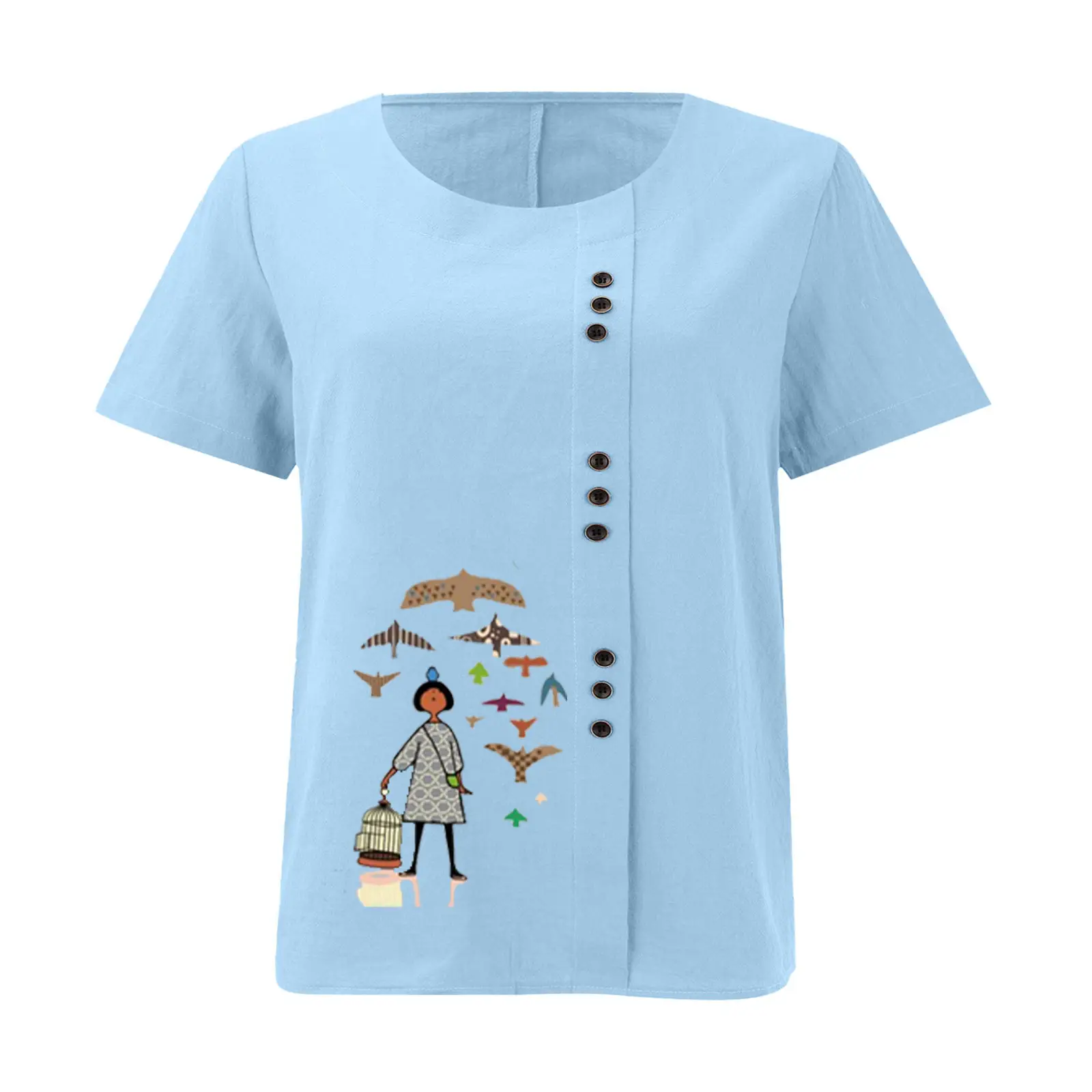 2025 Vintage Plus Size Cotton Linen T-Shirt — feature 32