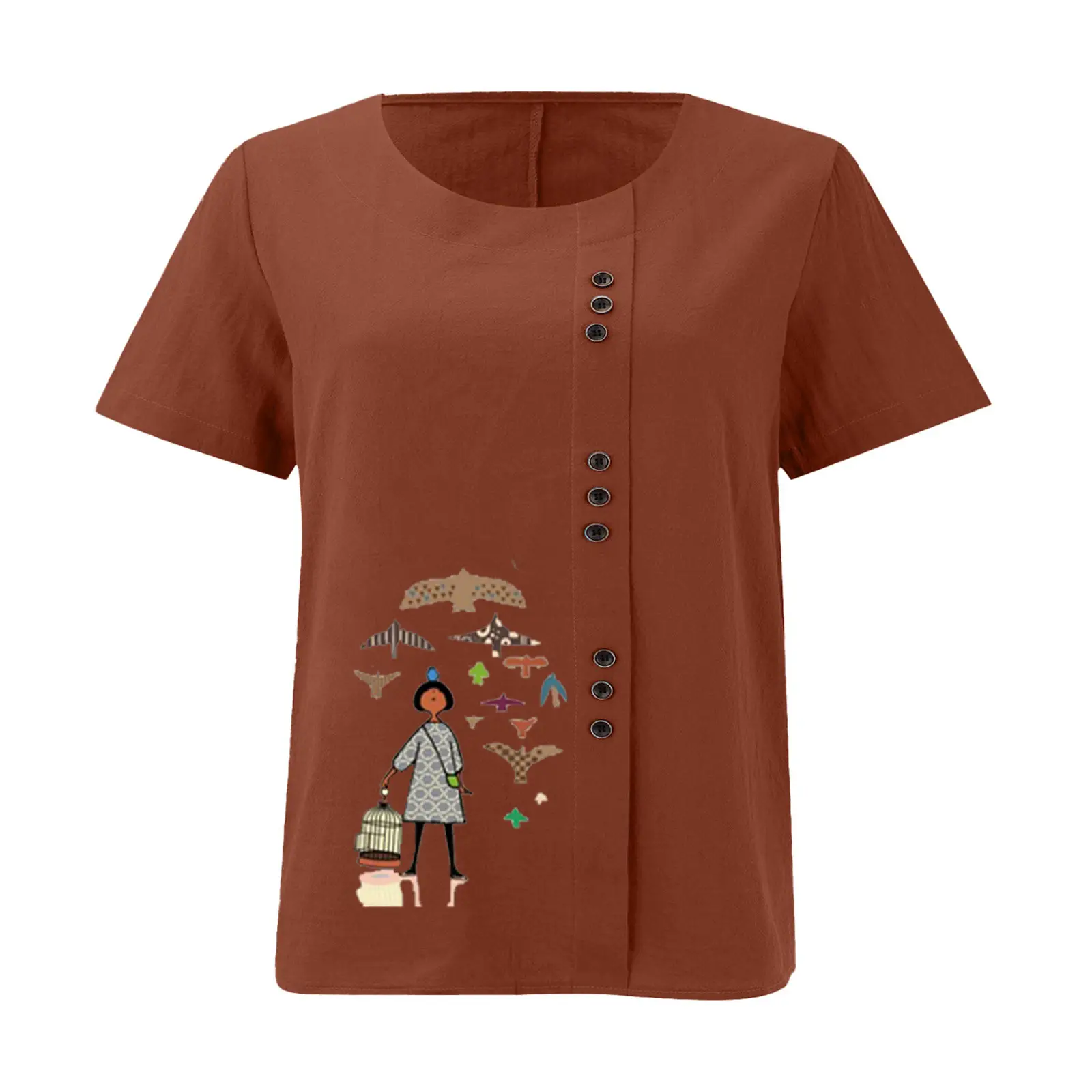 2025 Vintage Plus Size Cotton Linen T-Shirt — feature 33