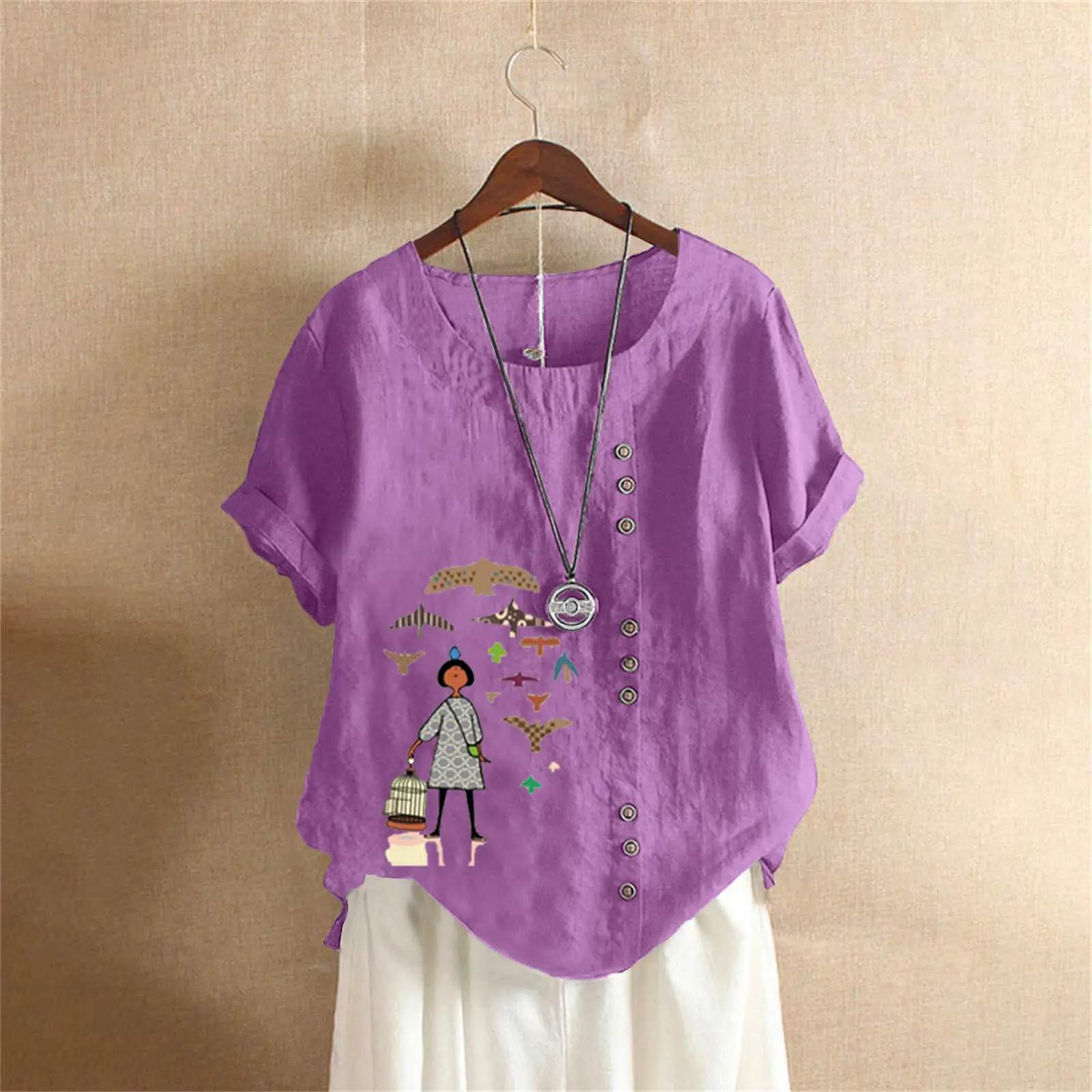 2025 Vintage Plus Size Cotton Linen T-Shirt - Image 10
