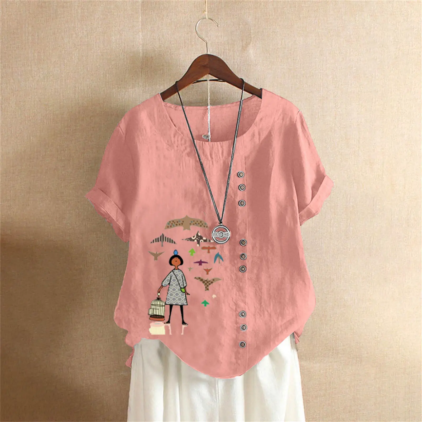 2025 Vintage Plus Size Cotton Linen T-Shirt - Image 11