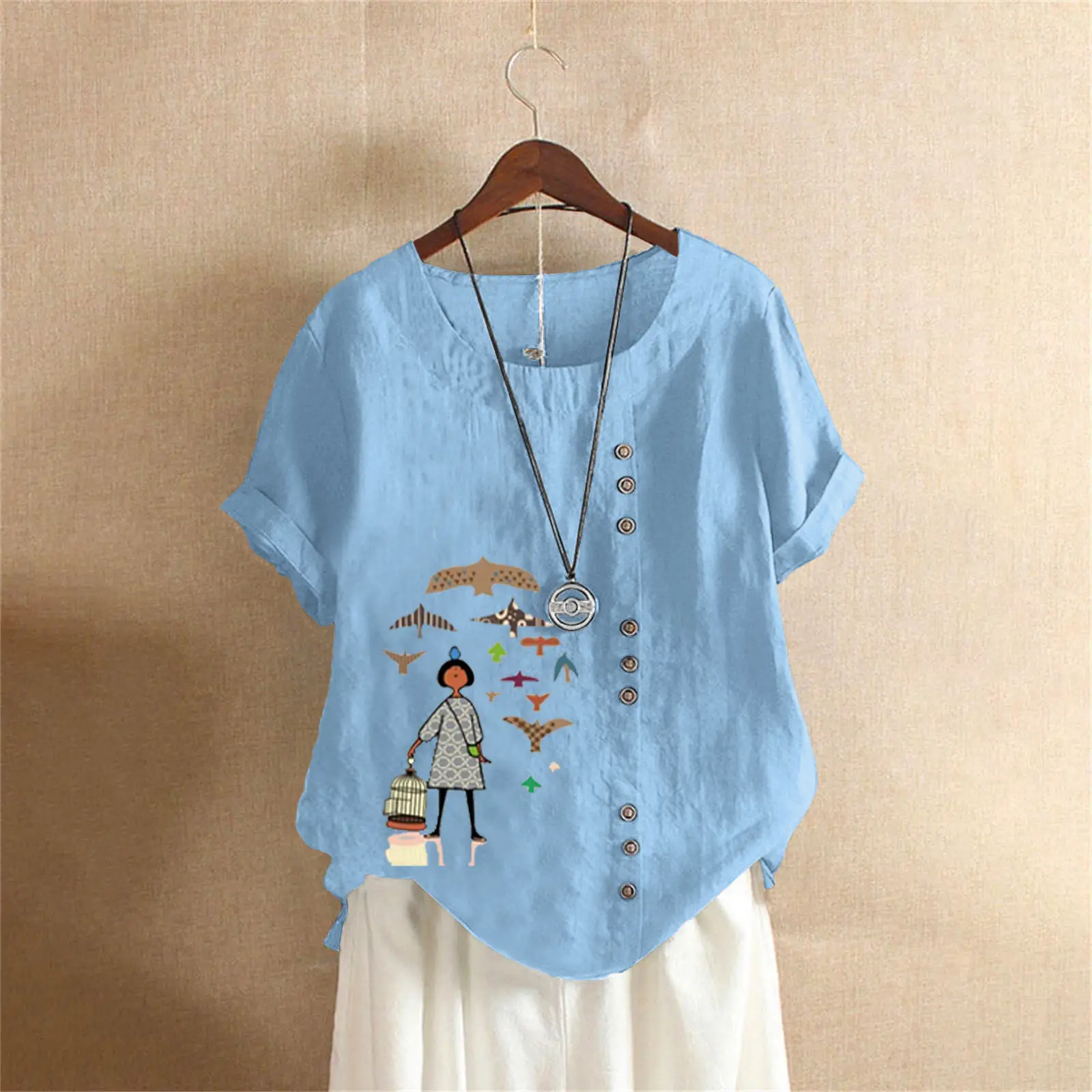 2025 Vintage Plus Size Cotton Linen T-Shirt - Image 12