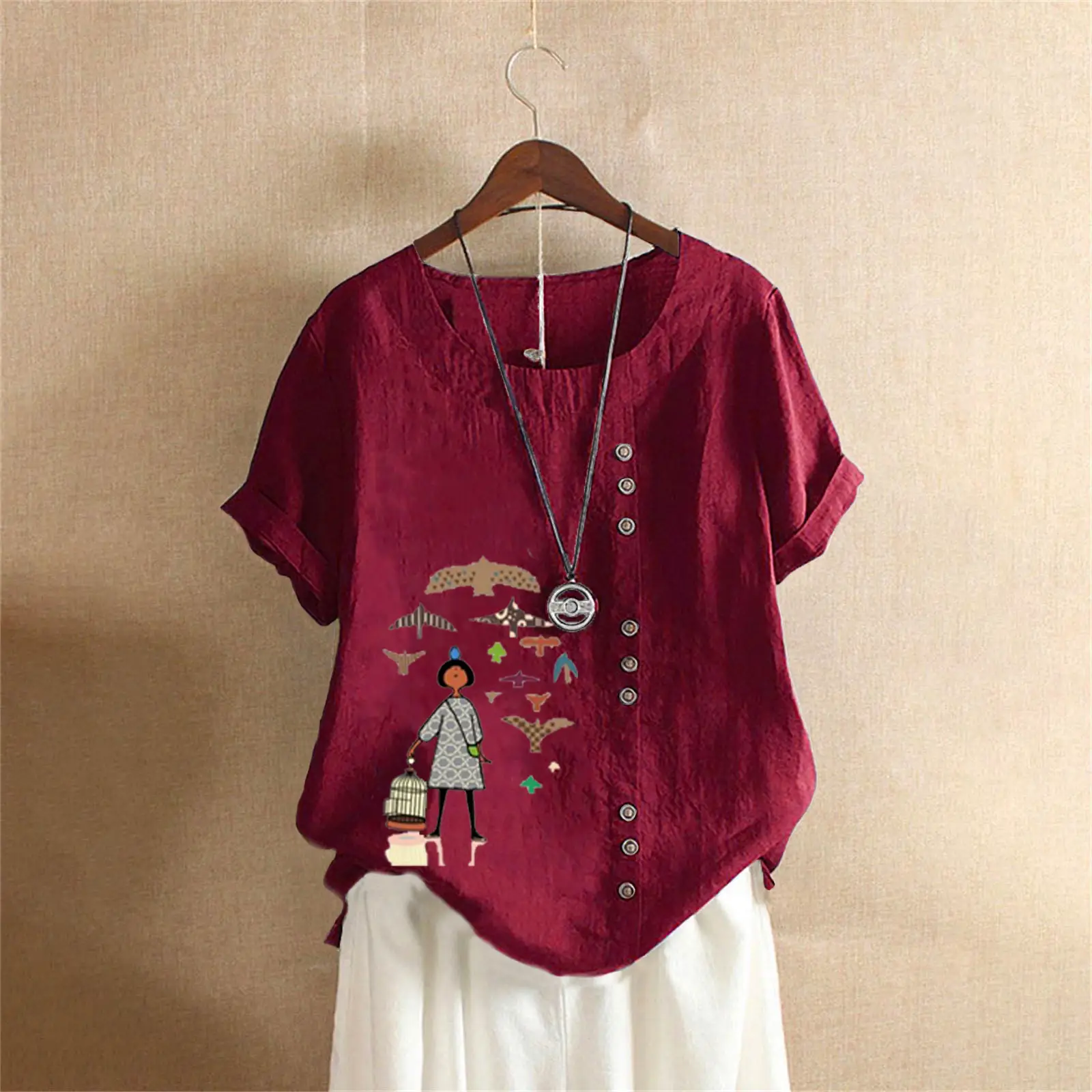 2025 Vintage Plus Size Cotton Linen T-Shirt - Image 13