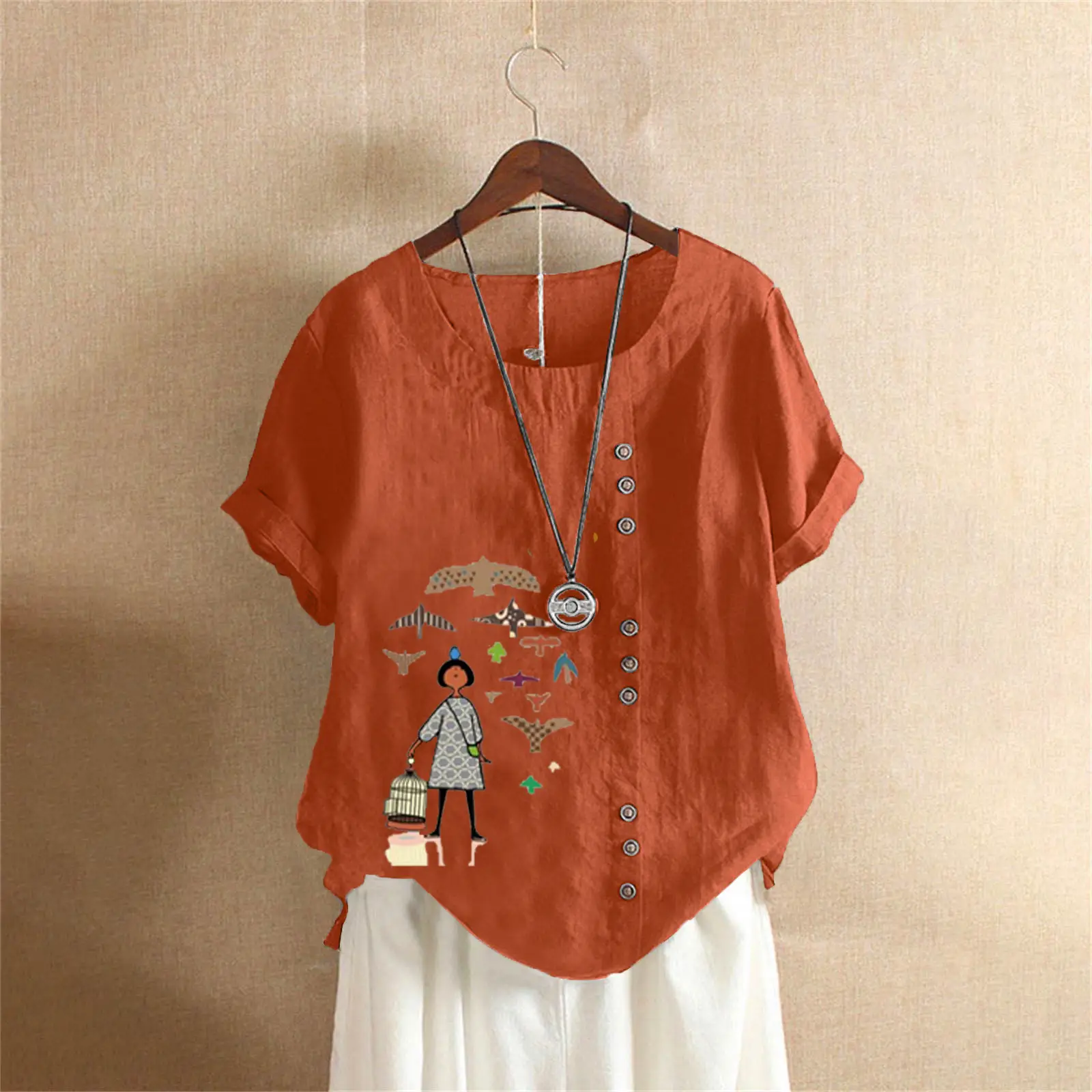 2025 Vintage Plus Size Cotton Linen T-Shirt - Image 14