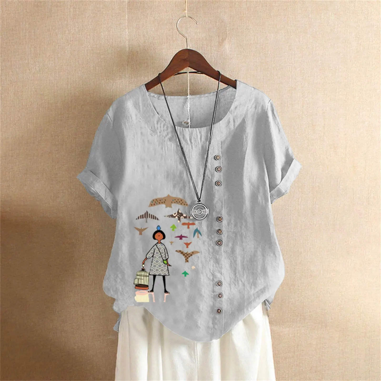 2025 Vintage Plus Size Cotton Linen T-Shirt - Image 15
