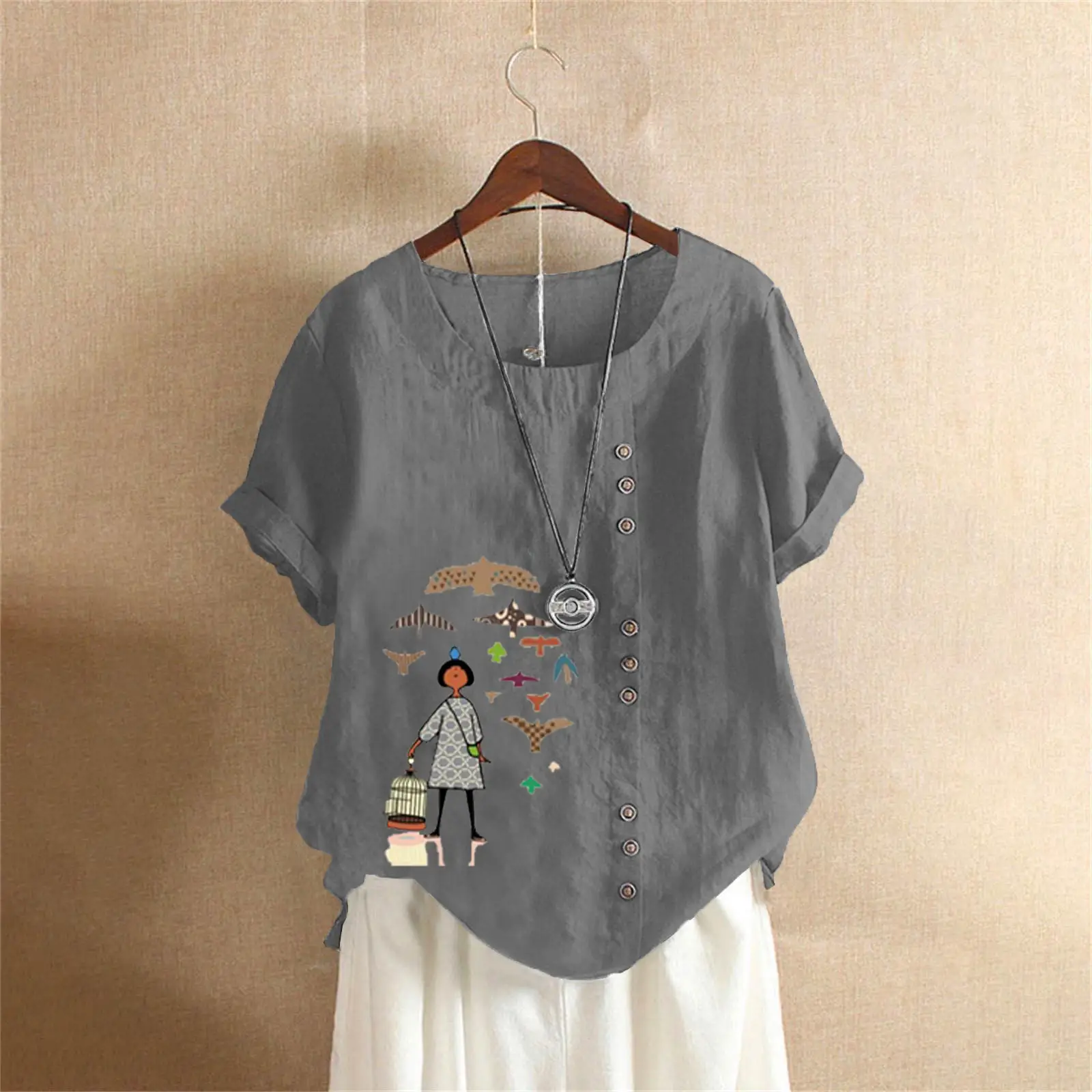 2025 Vintage Plus Size Cotton Linen T-Shirt - Image 16