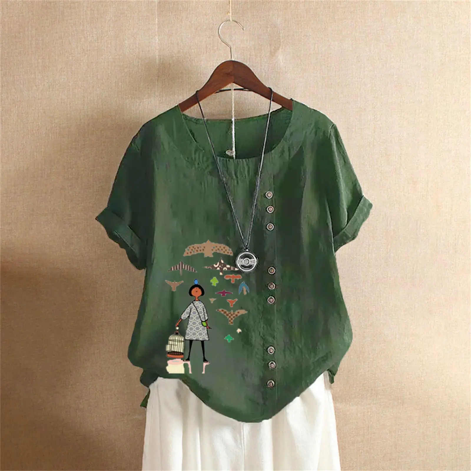 2025 Vintage Plus Size Cotton Linen T-Shirt - Image 2