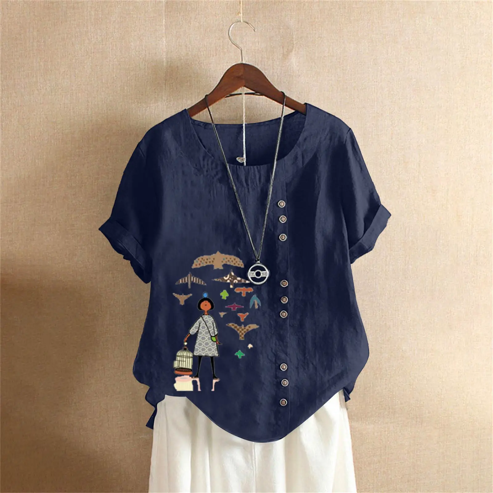 2025 Vintage Plus Size Cotton Linen T-Shirt - Image 3