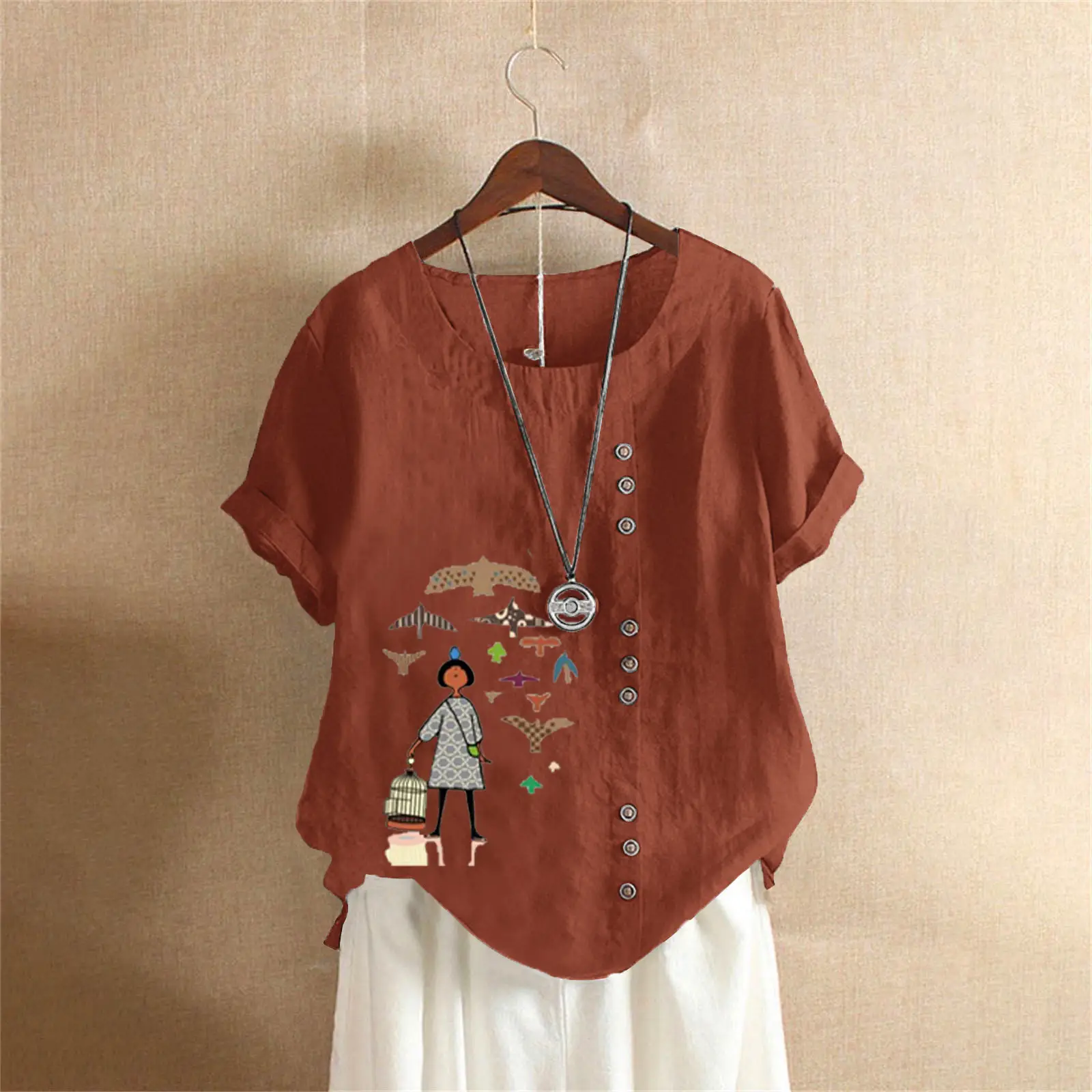 2025 Vintage Plus Size Cotton Linen T-Shirt - Image 5
