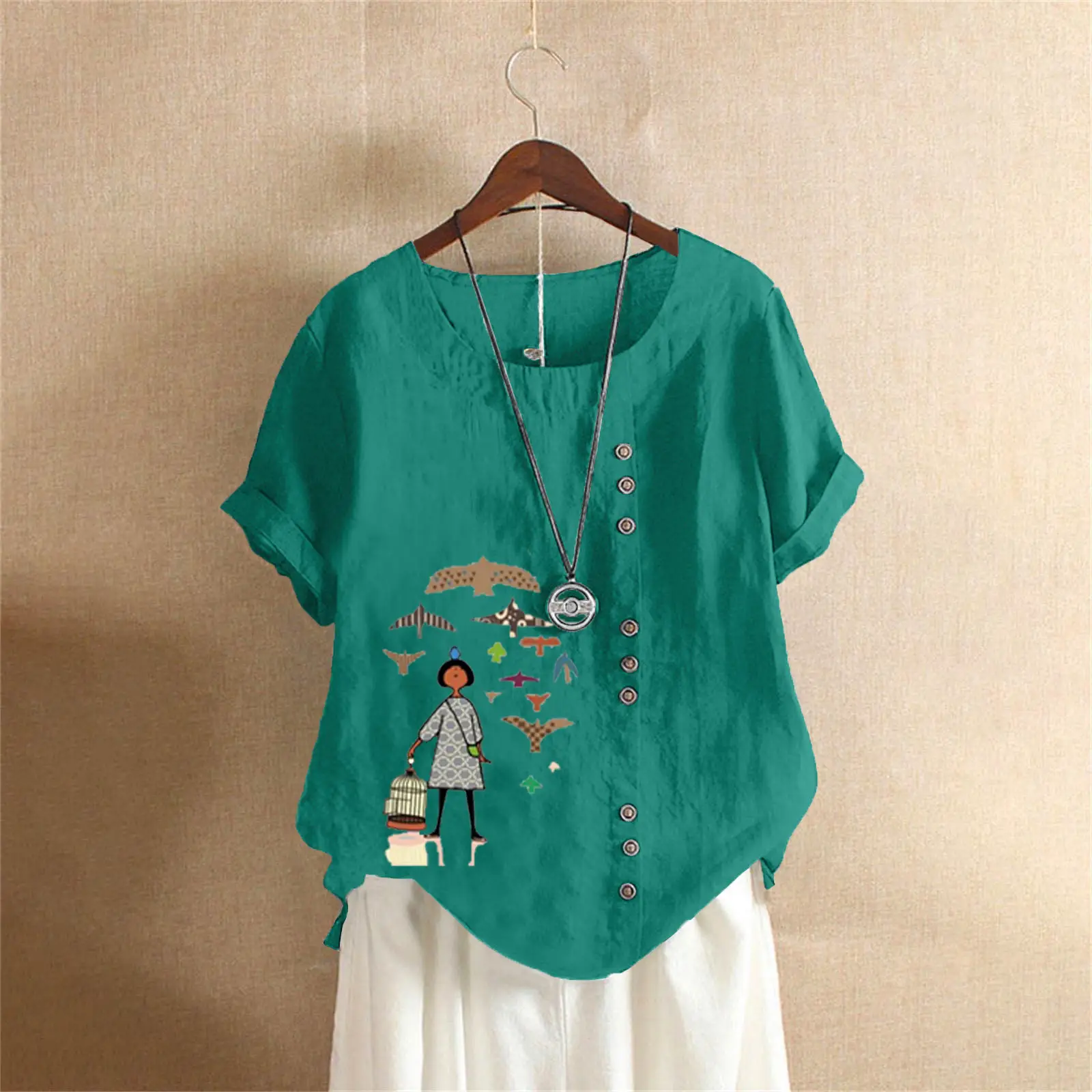2025 Vintage Plus Size Cotton Linen T-Shirt - Image 7