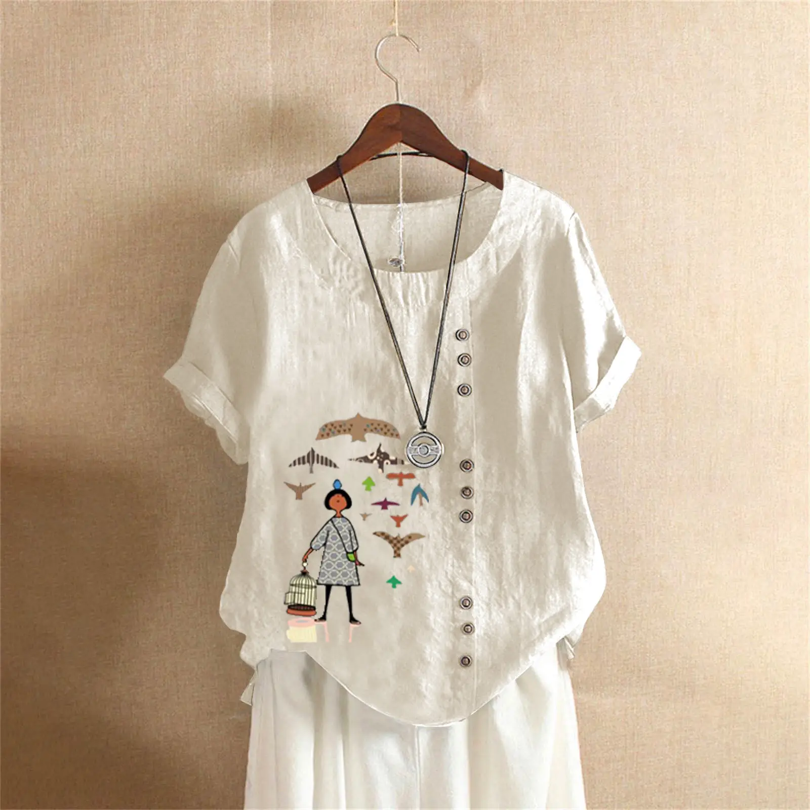 2025 Vintage Plus Size Cotton Linen T-Shirt - Image 8