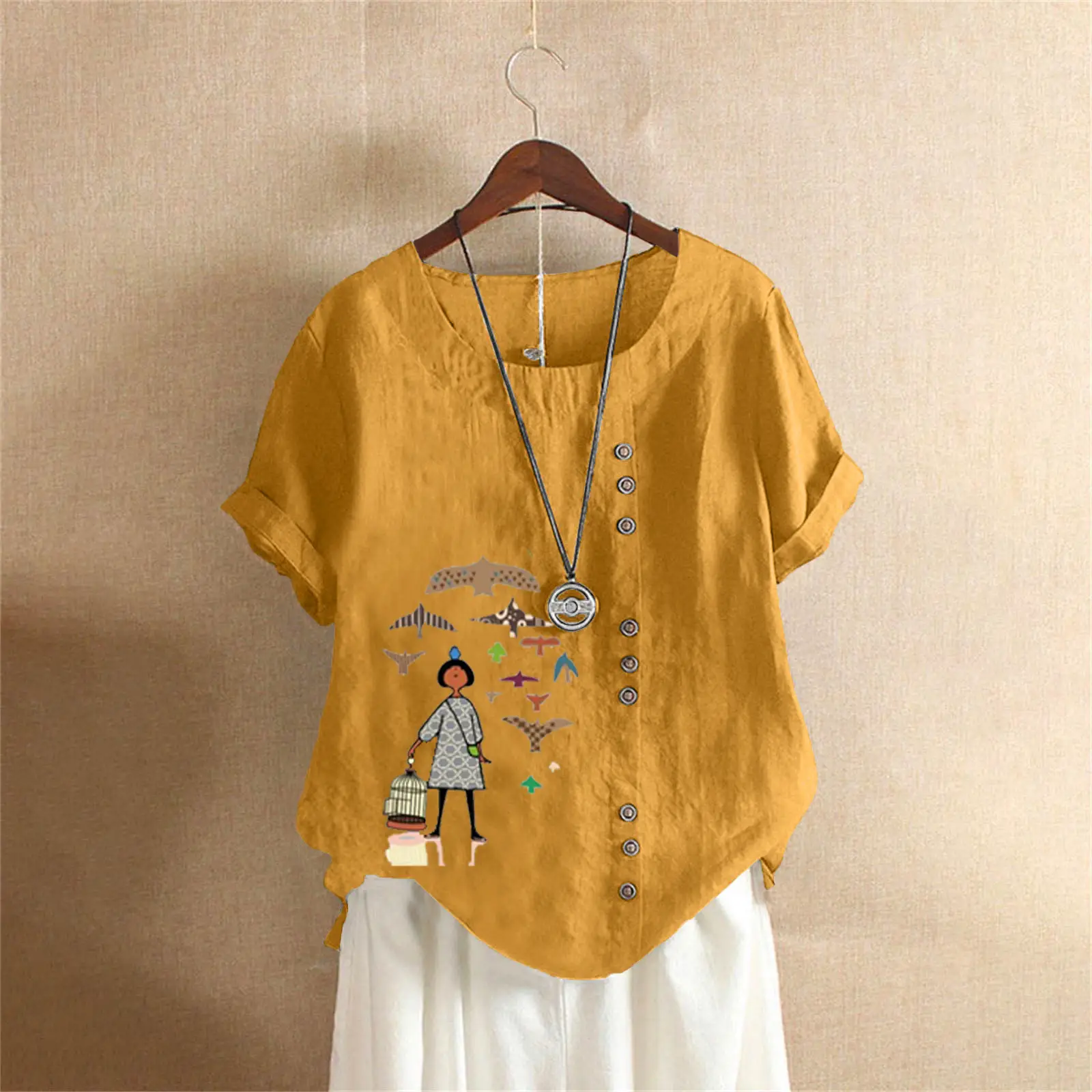 2025 Vintage Plus Size Cotton Linen T-Shirt - Image 9