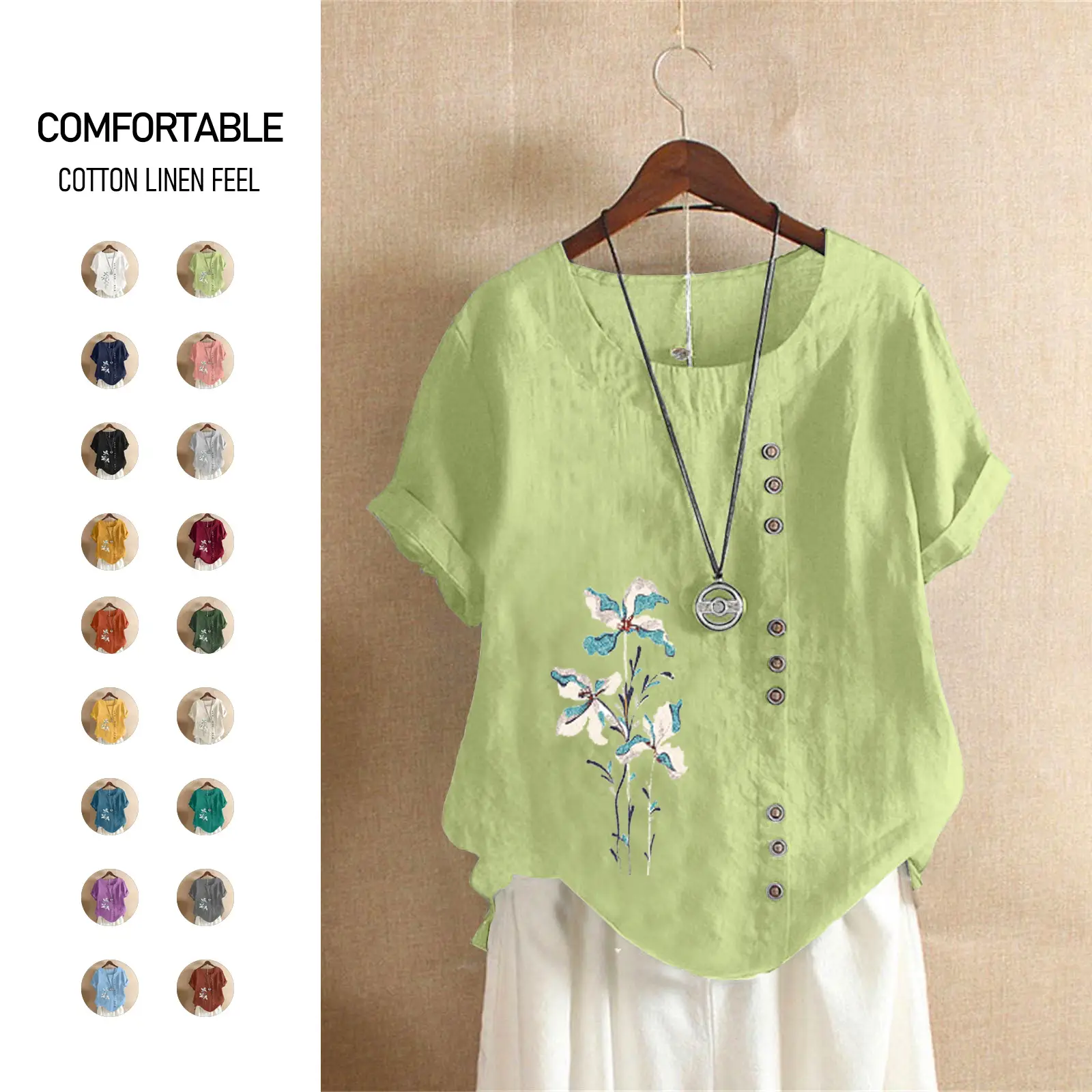 Women Yellow Floral Button Pullover T-Shirt 2025 - Image 19