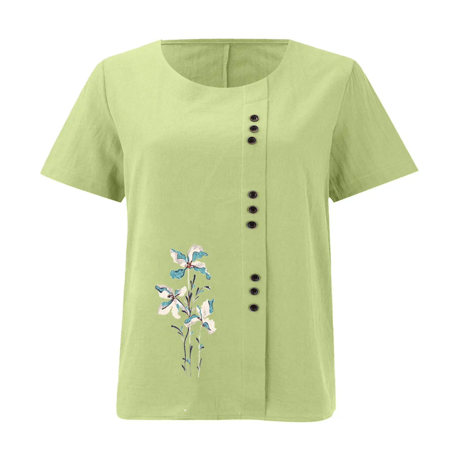 Women Yellow Floral Button Pullover T-Shirt 2025 - Image 23