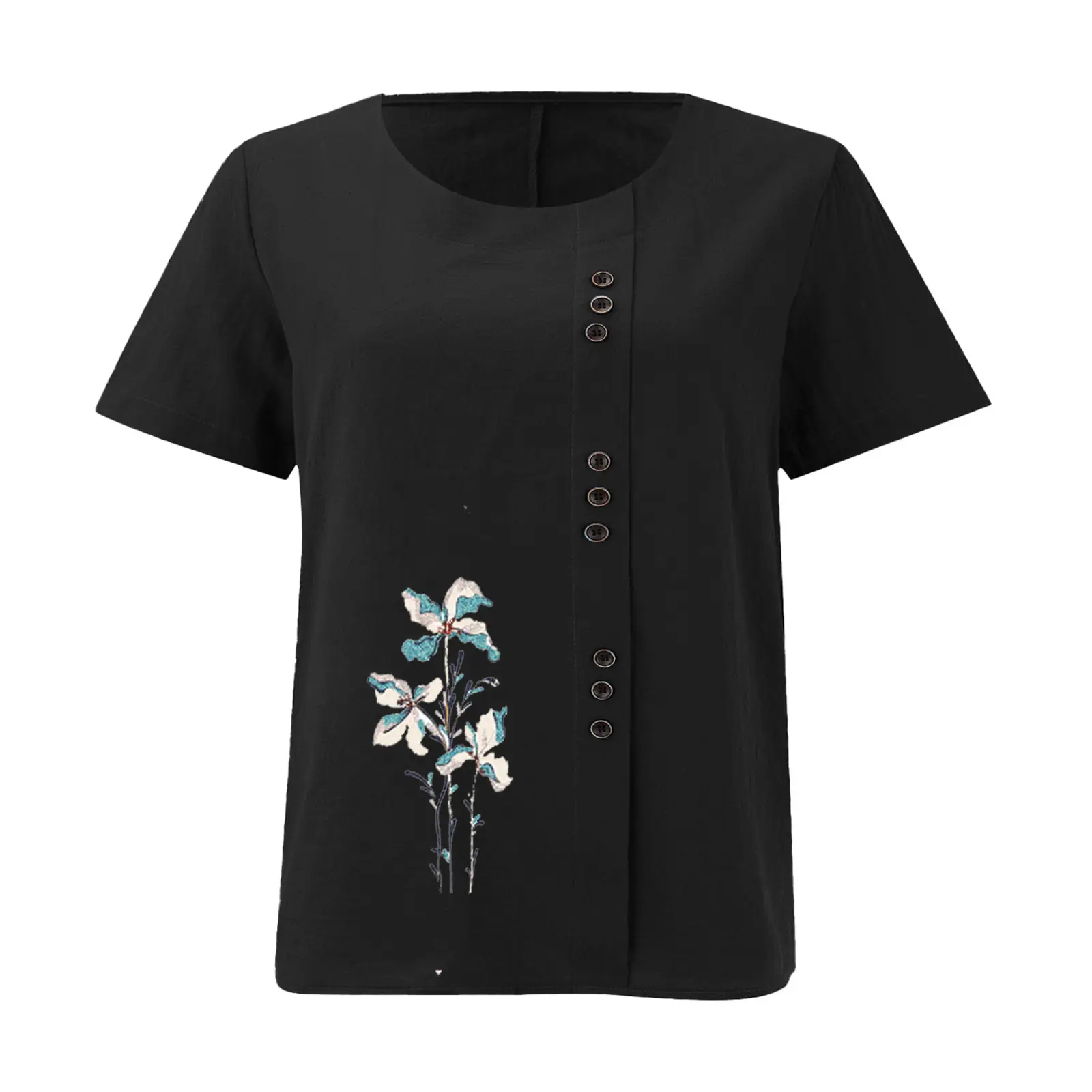 Women Yellow Floral Button Pullover T-Shirt 2025 — feature 17