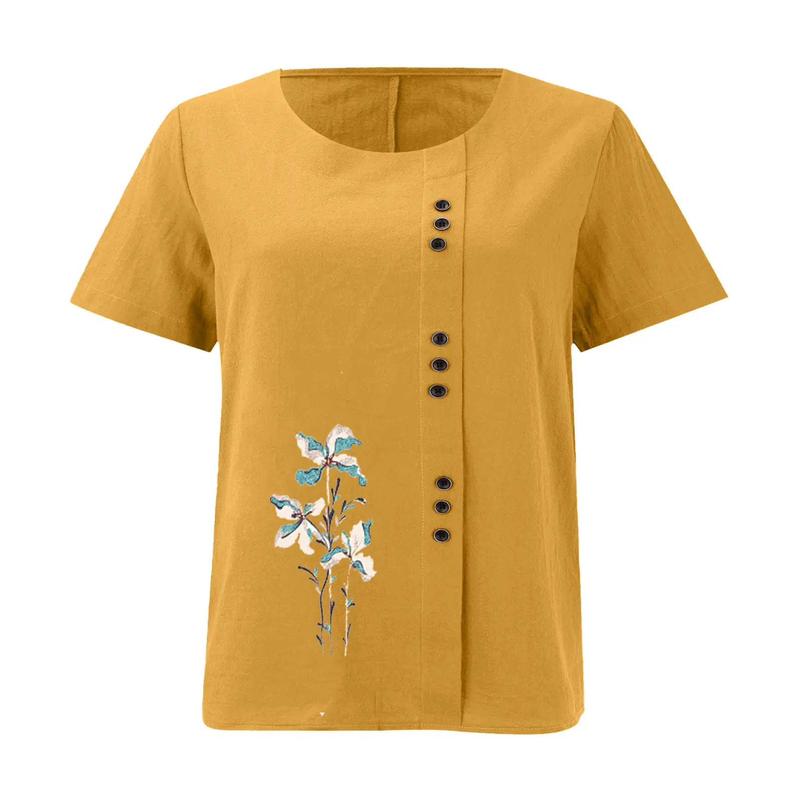 Women Yellow Floral Button Pullover T-Shirt 2025 — feature 19