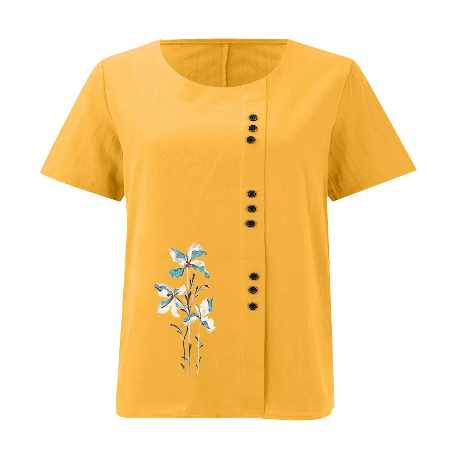 Women Yellow Floral Button Pullover T-Shirt 2025 — feature 23