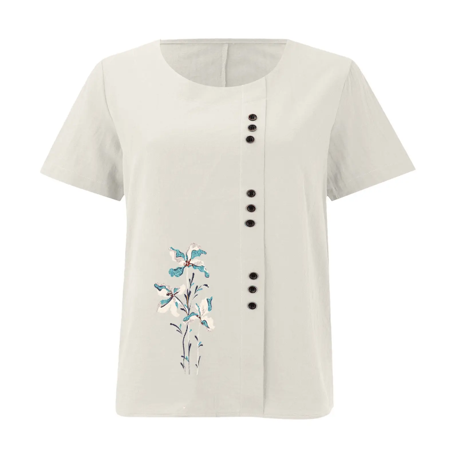 Women Yellow Floral Button Pullover T-Shirt 2025 — feature 24