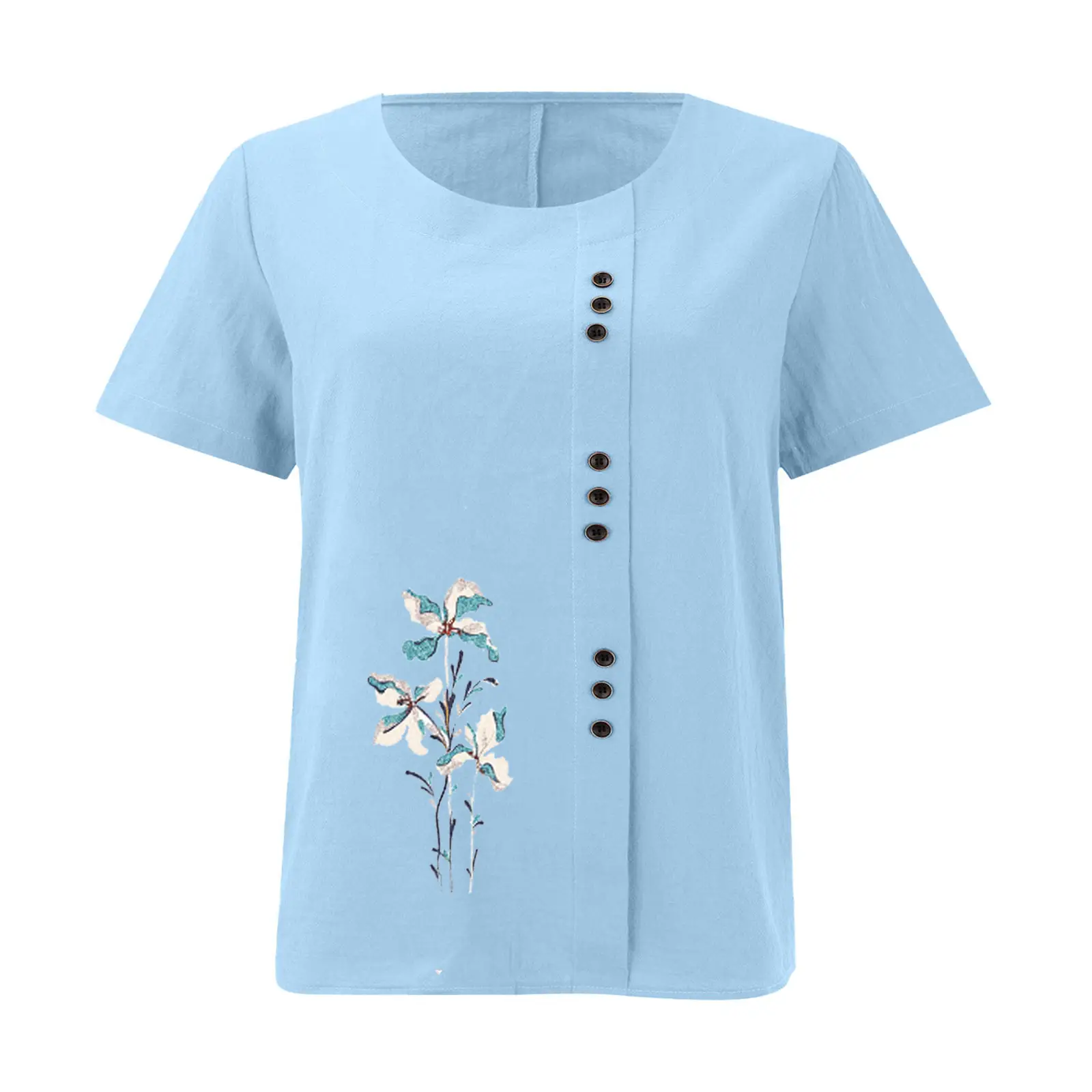 Women Yellow Floral Button Pullover T-Shirt 2025 — feature 29