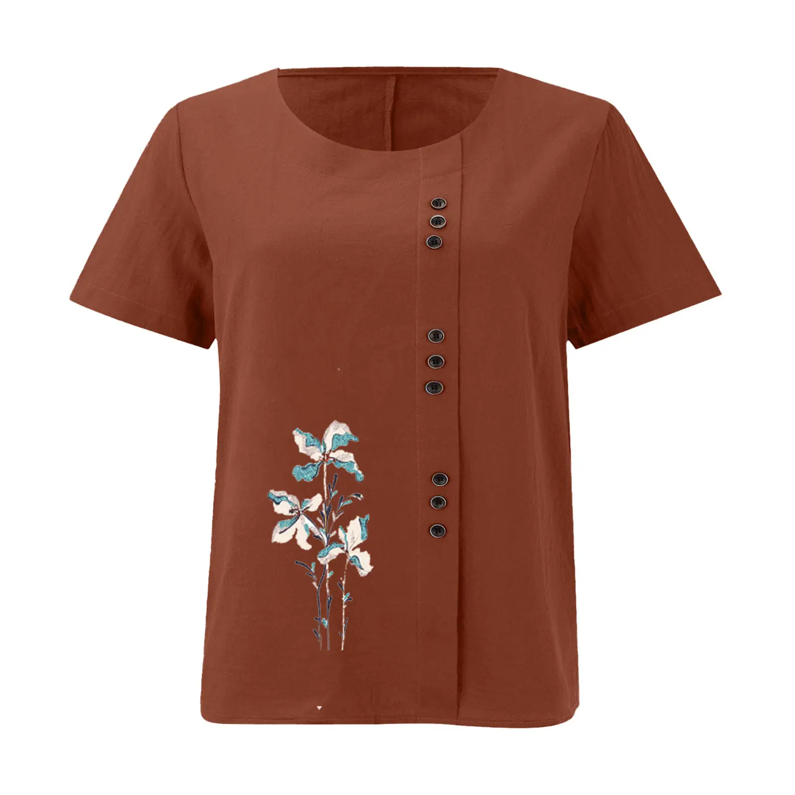 Women Yellow Floral Button Pullover T-Shirt 2025 — feature 30