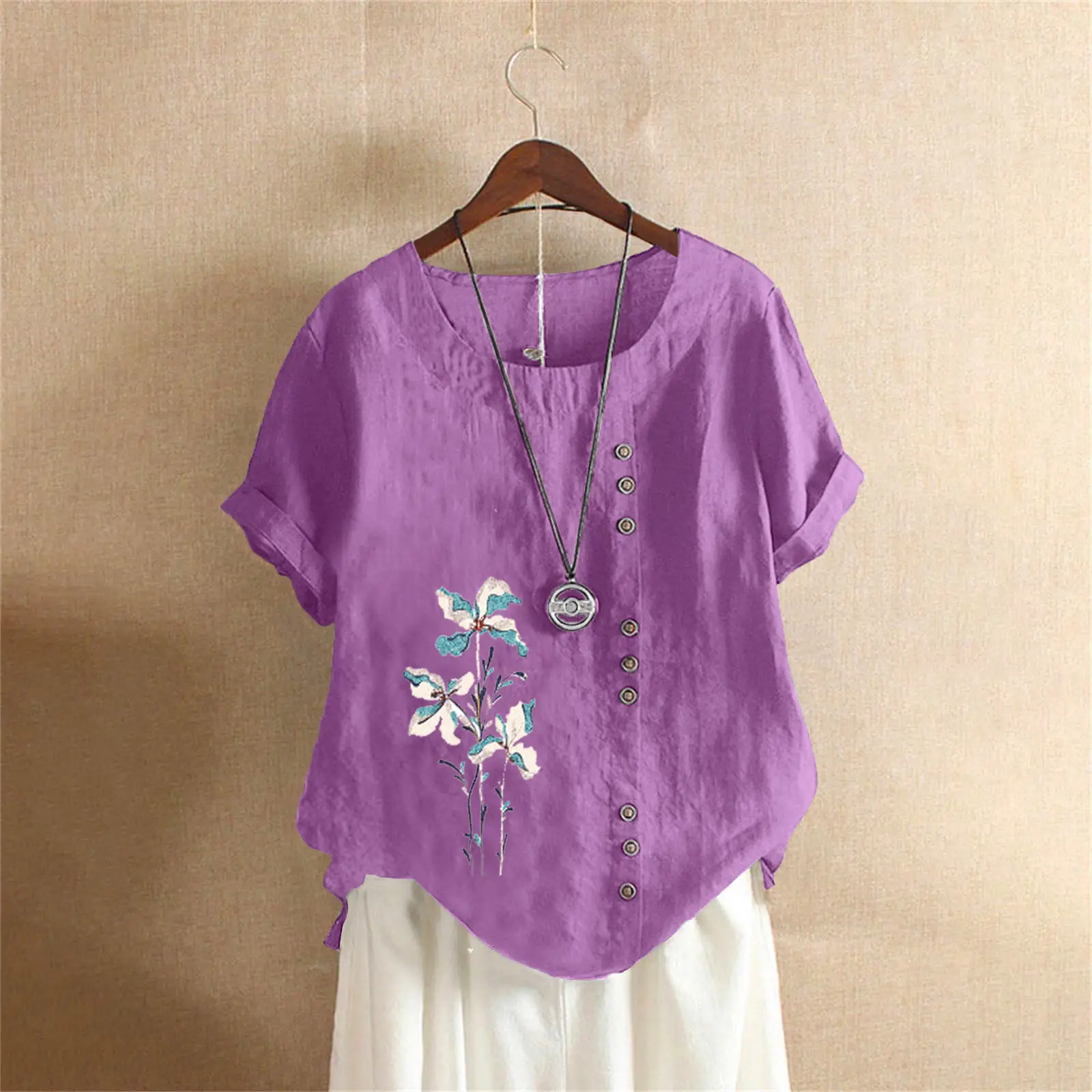 Women Yellow Floral Button Pullover T-Shirt 2025 - Image 13