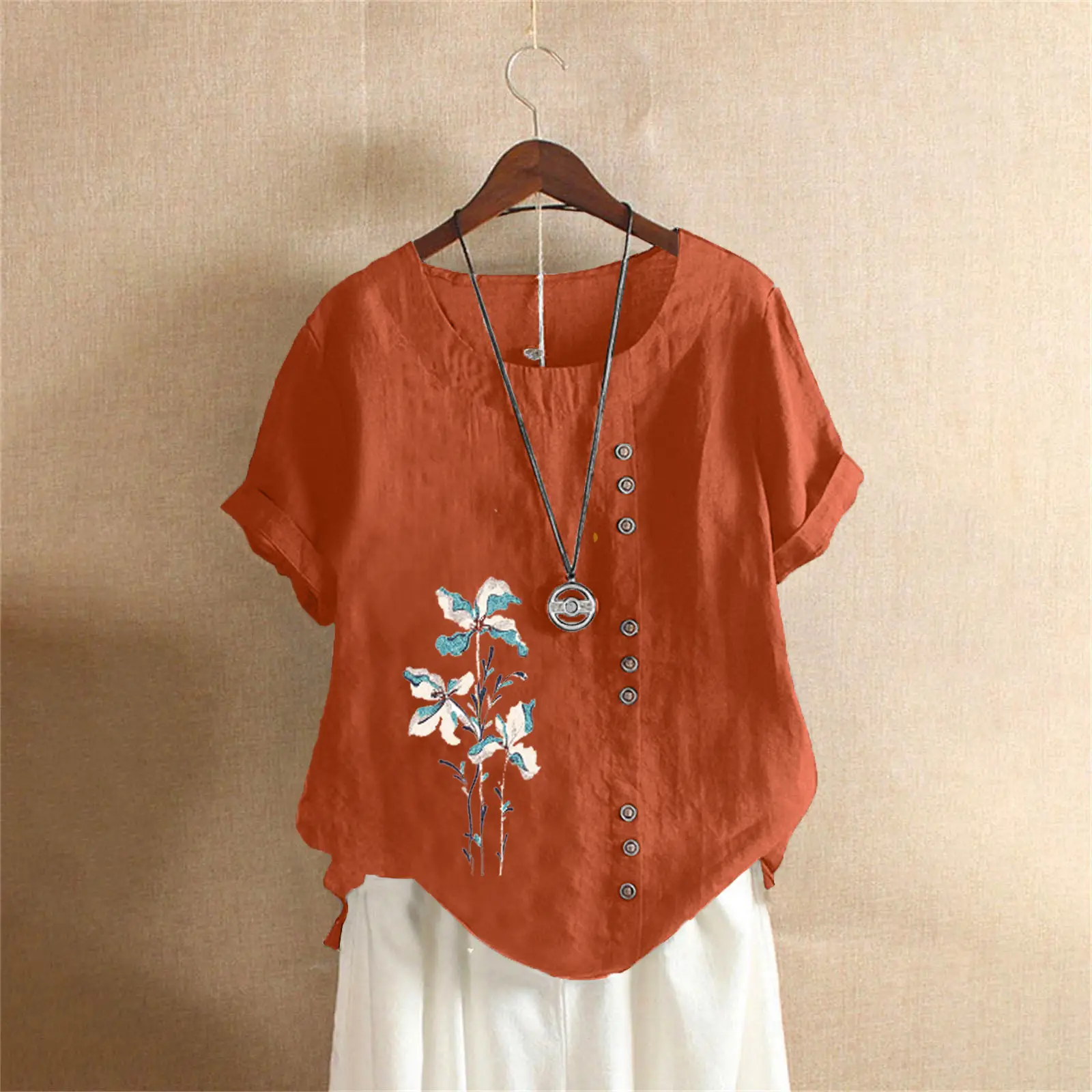Women Yellow Floral Button Pullover T-Shirt 2025 - Image 14